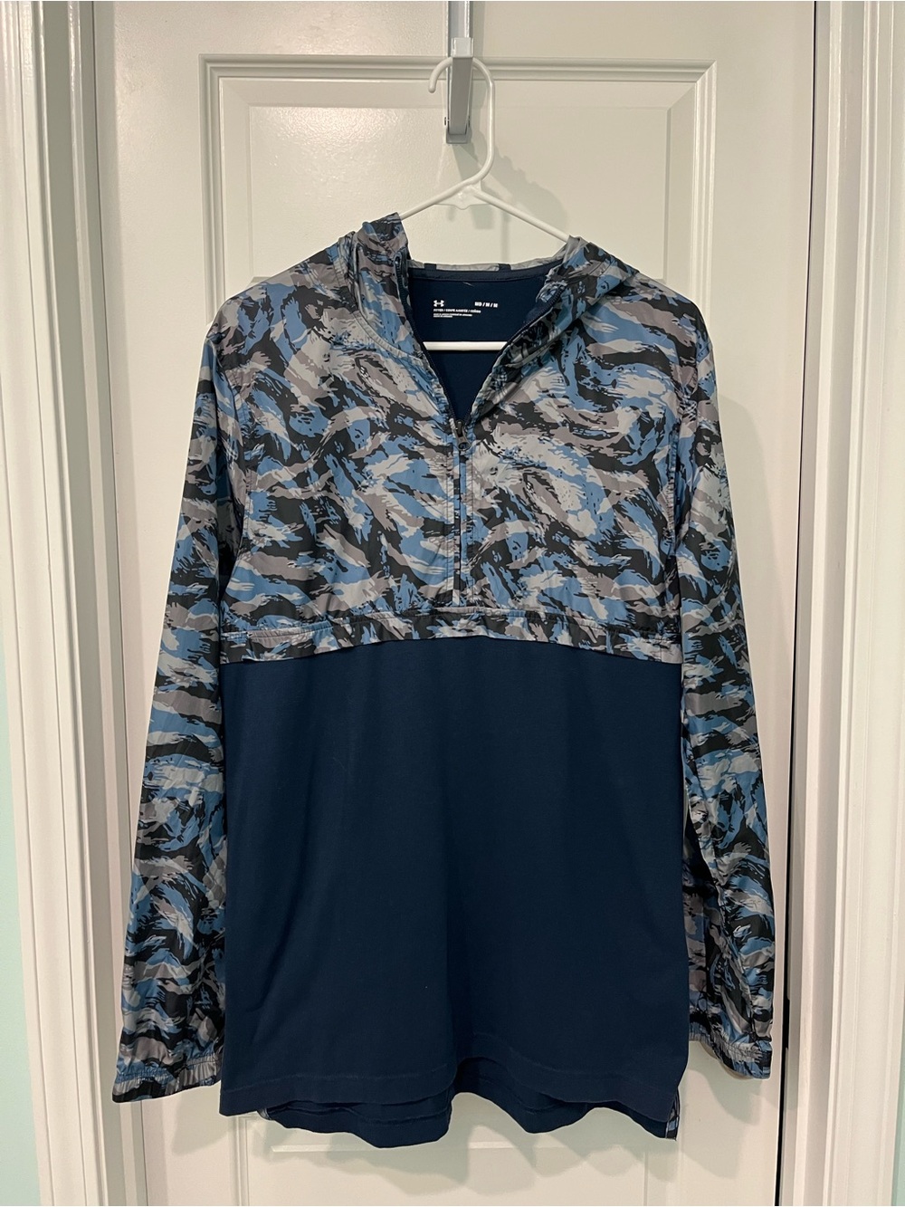 Under Armour Navy Blue and Gray Camo Quarter-Zip Hooded Pullover